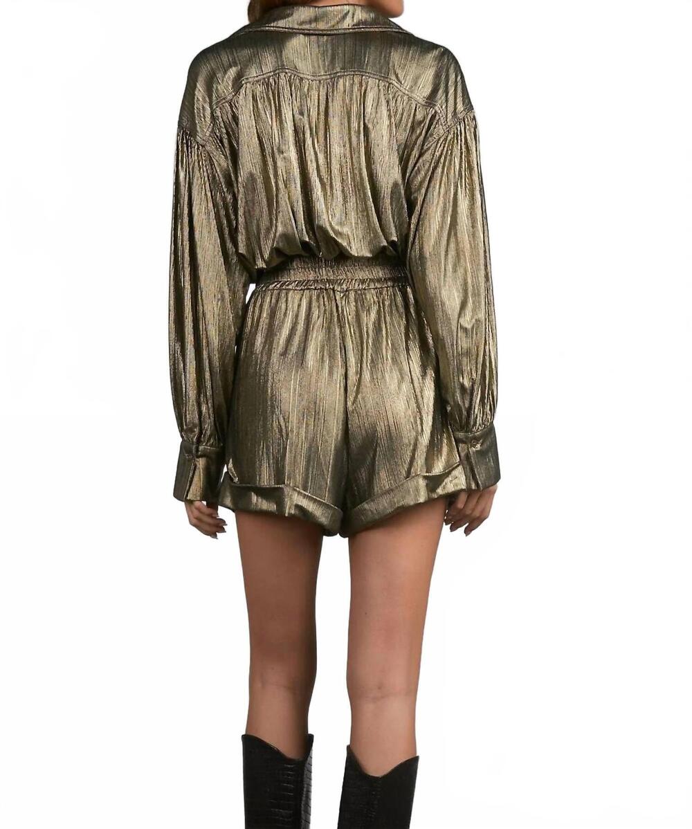 NEW ELAN collared long sleeve romper in gold - Picture 6 of 6